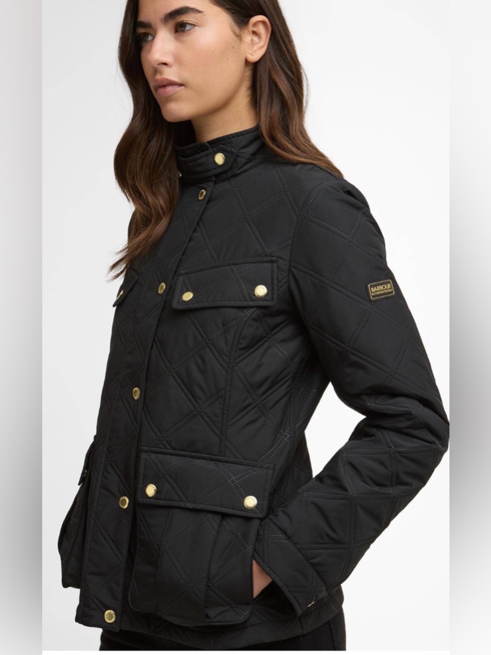 Barbour International Halsey Womens Black Quilted Jacket 6 EUC